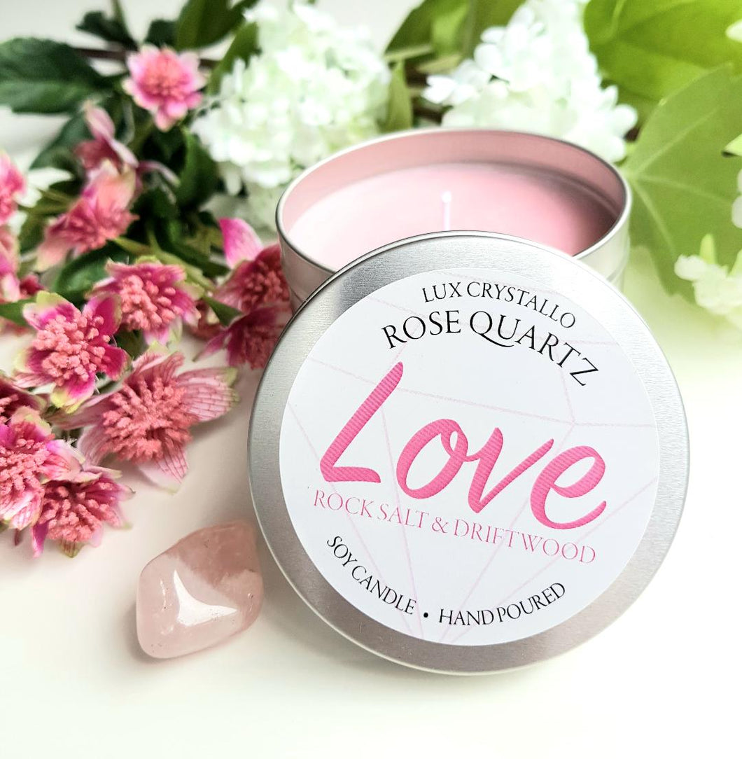 Love - Rose Quartz Crystal Soy Candle